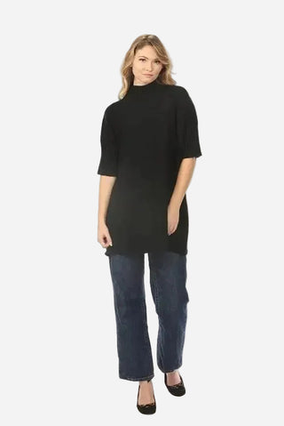 Rain + Rose Calista Rib Sleeve Mock Neck Tunic Dress, Black