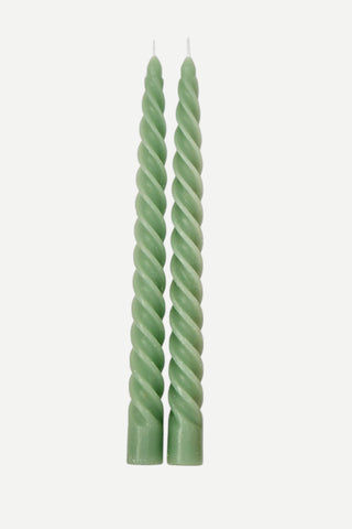 Twos Company, Twists Taper Candles in Gift Box, Set of 2, Light Green