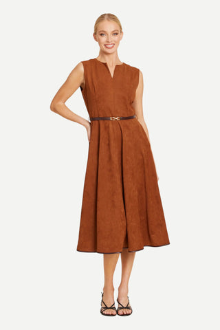 Dolce Cabo Faux Suede Belted Midi Dress, Rust