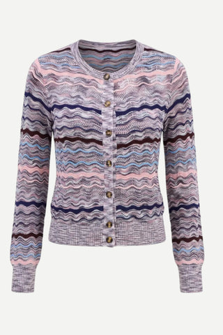 Allison Miller Crewneck Cardigan, Blue & Pink Multi