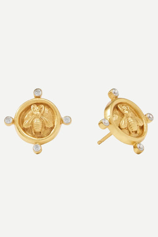 Julie Vos Bee Cameo Stud Gold Earring, Cubic Zirconia JULIE VOS