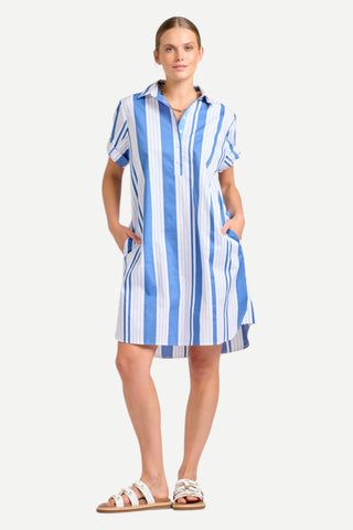 Shirty USA, Catie Shirtdress, Azure Retro Stripe Shirty