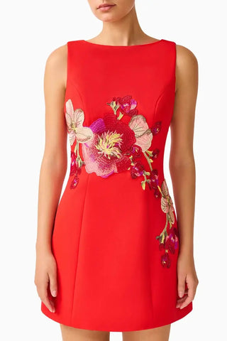 Elliatt Fleurisca A-Line Mini Dress, Scarlet Red