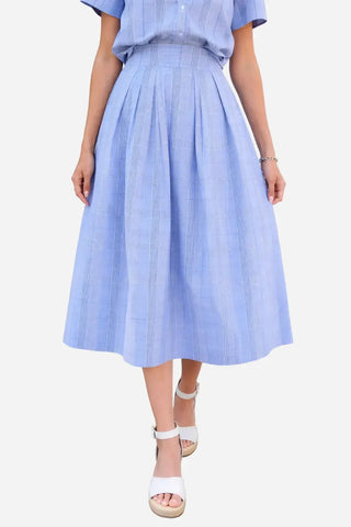 Zero Degrees Celsius Striped Skirt, Blue and White Plaid Zero Degrees Celcius