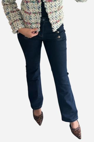 Oo La La Assorted Button Trim Sailor Denim Jean Pant, Blue
