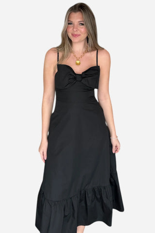 THML Thin Strap, Large Bow Detail Midi Dress, Black THML
