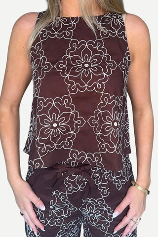 LAVI Smith Top, Brown Embroidered