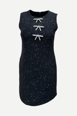 Pissenlit Sparkle Bow Cashmere Mini Dress, Black Tweed