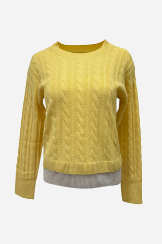Pissenlit Layered Look Cable Knit Crewneck Sweater, Lemon
