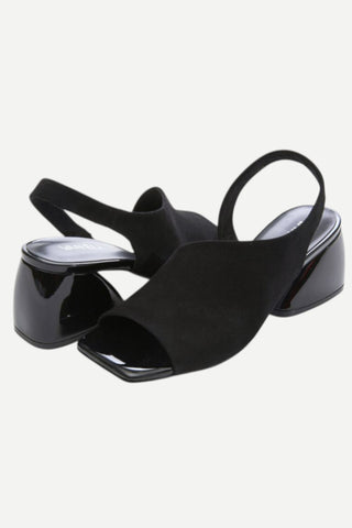 Vaneli Molke Suede/Patent Sling Back w/Open Toe, Black