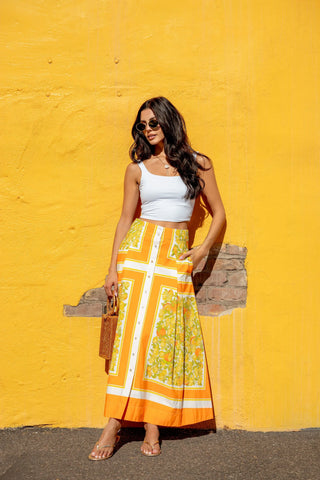 Love The Label Berri Midi Skirt, Orange Blossom