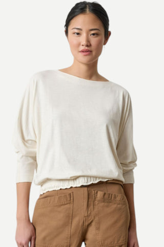Lilla P Elastic Hem Dolman Boatneck Top, Talc
