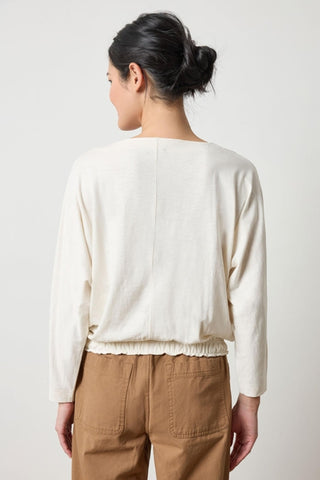 Lilla P Elastic Hem Dolman Boatneck Top, Talc