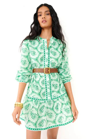 Banjanan Roma Dress, Green Paisley Copse Banjanan