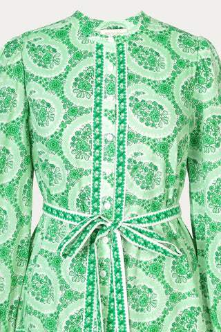 Banjanan Roma Dress, Green Paisley Copse Banjanan