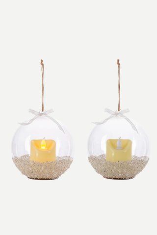 Park Hill Collection Lit Glass Ornament with Candle, Set of 2