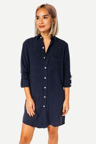 Emily Phillips Washed Linen Girlfriend Midi, Navy