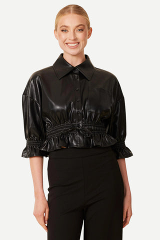 Dolce Cabo Vegan Leather Short Shirt Jacket, Black
