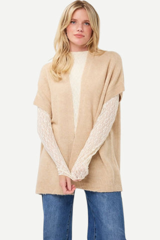 Esqualo Gilet Knit Top, Sand Melange