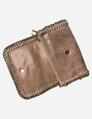 German Fuentes Leather Bag with Chain, Beige