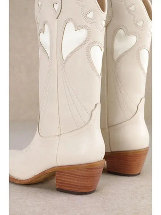 Miracle Miles Mira Heart Cut-Out Western Boot, Off White Miracle Miles