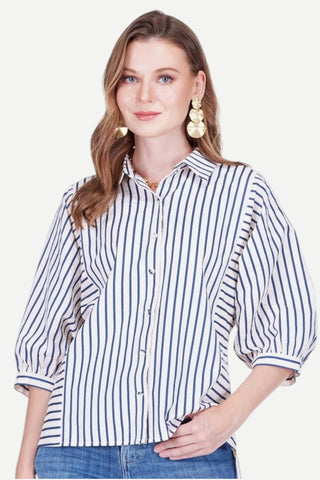 Joy Joy Batwing Blouse, Blue Stripe