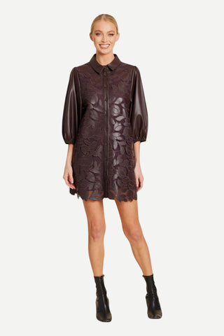 Dolce Cabo Vegan Leather Exaggerated Sleeve Dress, Floral Coffee