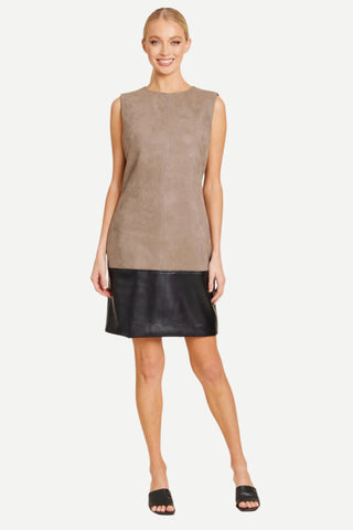 Dolce Cabo Faux Suede and Vegan Leather Dress, Stone