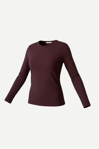 Esqualo Long Sleeve Basic Round Neck Top, Cacao