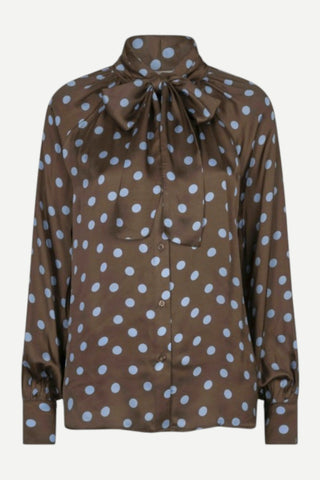 Esqualo Scarf Blouse, Blue Polka Dot Print