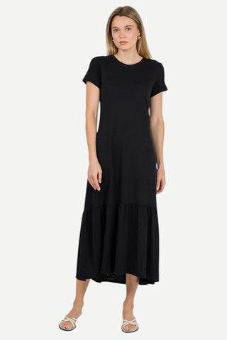 Elliott Lauren Short Sleeve Dress w/ Ruffle, Black Elliott Lauren