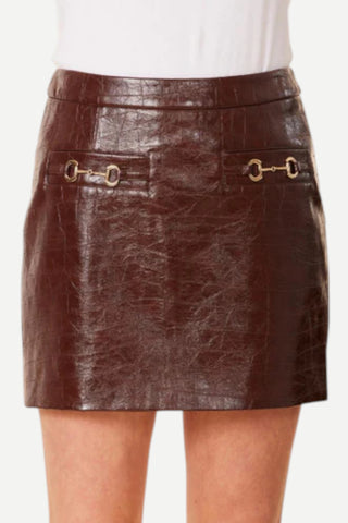 Dolce Cabo Vegan Leather Horse Bit, Short Skirt, Mahogany Croc