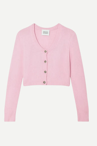 White + Warren Cashmere Scoop Cropped Cardigan, Candy Pink