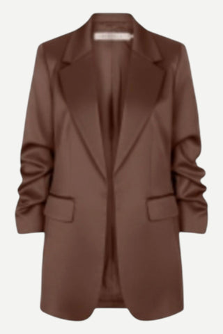Esqualo Satin Shiny Ruched Sleeve Blazer, Coffee