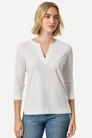 Lilla P Side Slit Split Neck Top, White LILLA P