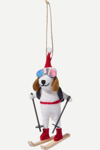 Two's Company Winter Fun Hand-Crafted Felt Animal Ornament, Ski Dog
