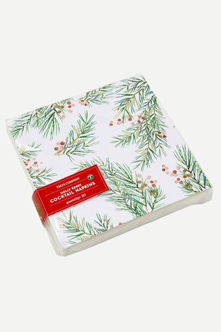 Twos Company, Pine Berry Paper Cocktail Napkins, Includes 30 Napkins