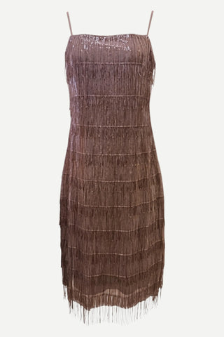 Jasmine Elaine Flapper Fringe Dress, Taupe Brown