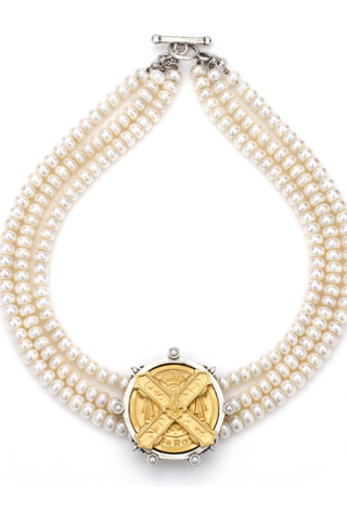 SS1553-Z Three Row Pearl Necklace