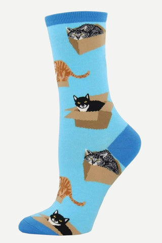 SockSmith Cat in a Box Womens Sock, Azure