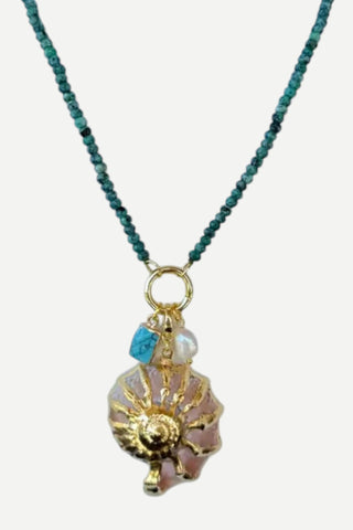 Allie Beads Turquoise Beaded Necklace & Seashell Pendant