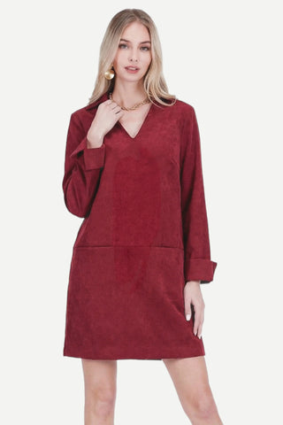 Joy Joy Split Neck Collar Dress, Wine