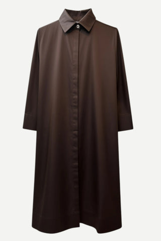 Perlavera Chris Cotton Satin Three Quarter Sleeve Length Missy Fit Midi Dress, Brown