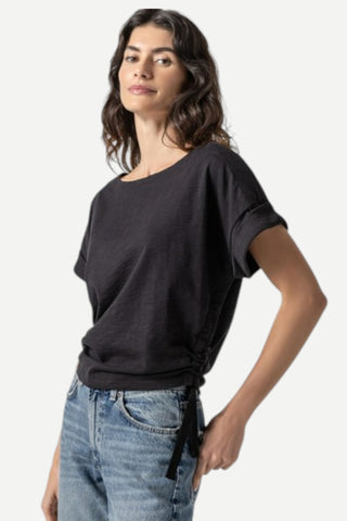 Lilla P Ruched Side Boatneck, Black