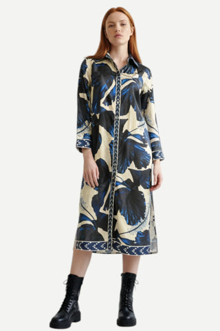 Maude Eliza Dress, Indigo Lilies