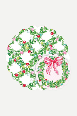 Rosanne Beck Collections Doily Set, Handpainted Wreath with Colorful Ornament