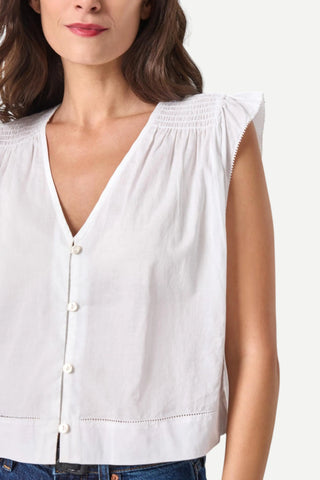 Lilla P Smocked Shoulder V-Neck Top, White LILLA P