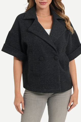 Love Token Grayson Double Breasted Cropped Jacket, Black