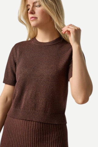 Lilla P Short Sleeve Sparkle Sweater, Java Sparkle