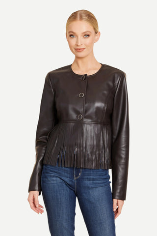 Dolce Cabo Vegan Leather Fringe Jacket, Dark Brown